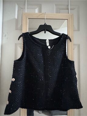 Tweed Button-Accent top nwot